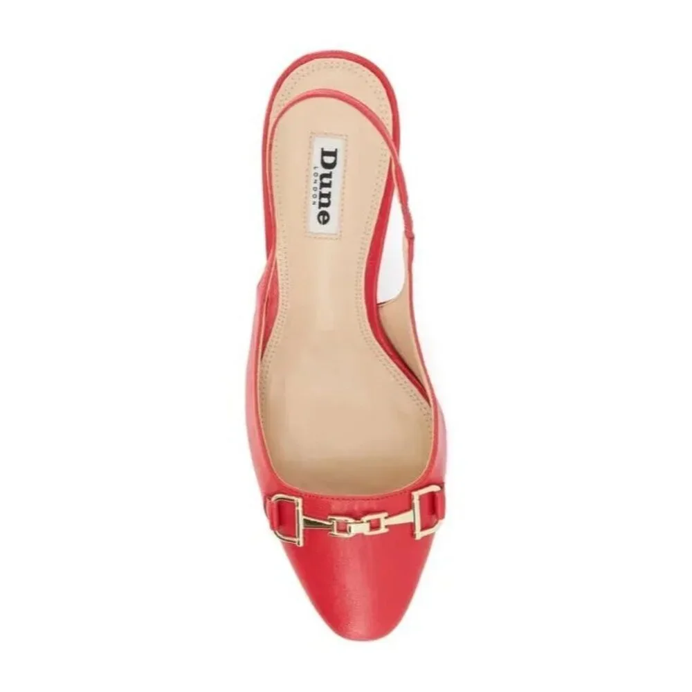 Dune London Red Leather Shoes Slingback Horsebit Pumps SZ 7.5 NEW